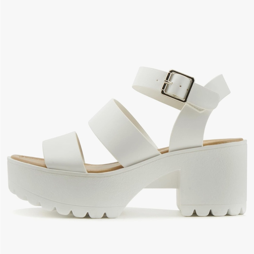 SODA “Open Toe Two Bands Lug sole Fashion Block Heel Sandals”